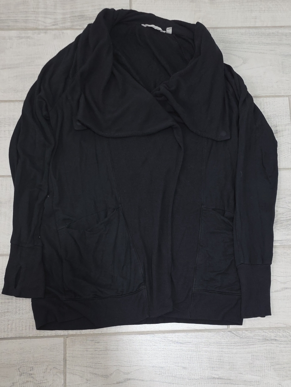 ATHLETA Pranayama Restore Wrap Open Front Black Cardigan Pockets Women's Size S